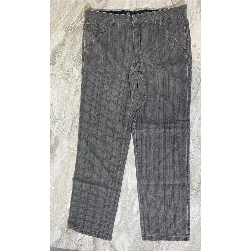 Vintage Size 34 Traffic Gray Scale Distressed Wash Striped Pants Jeans Goth Edgy
